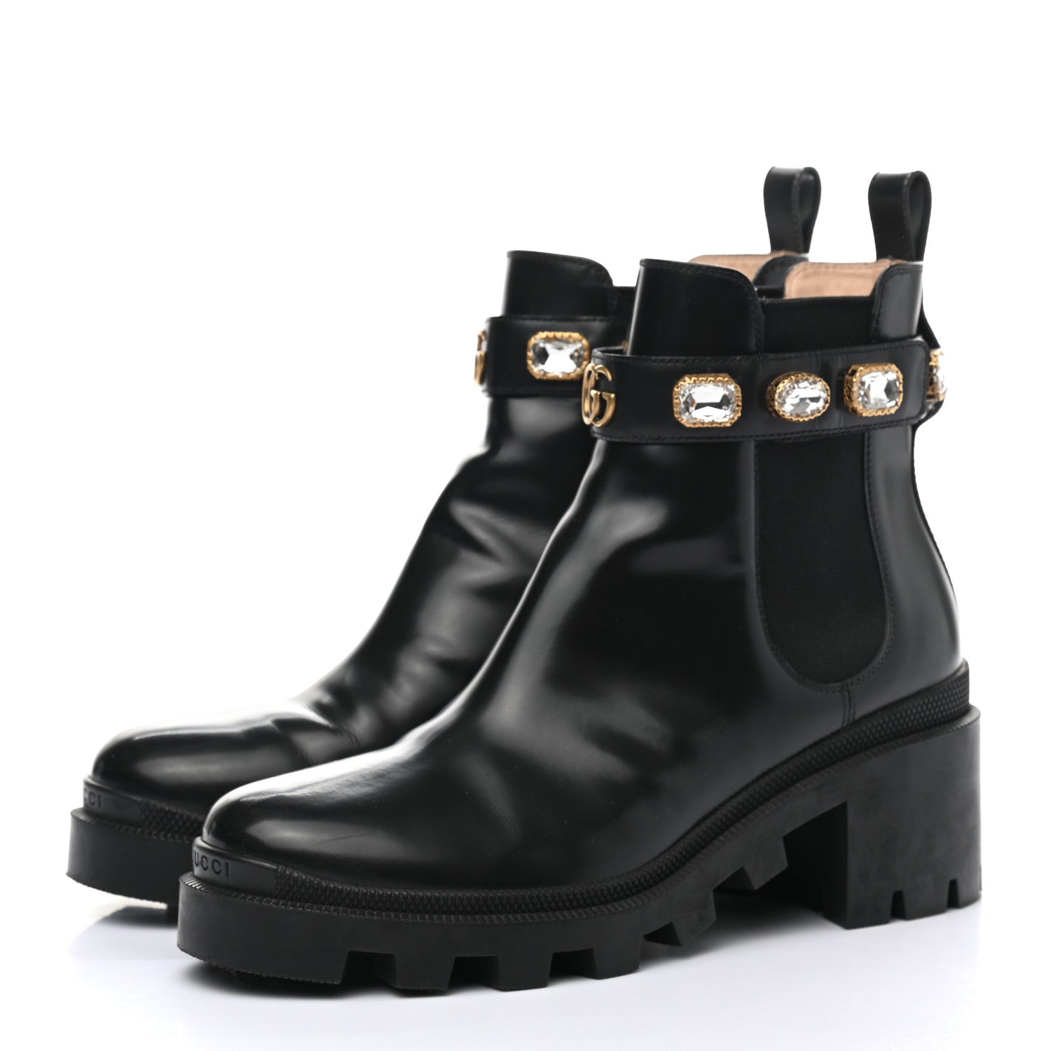 Gucci Calfskin Crystal GG Trip Chelsea Ankle Boots 39.5 Black 3 of 9