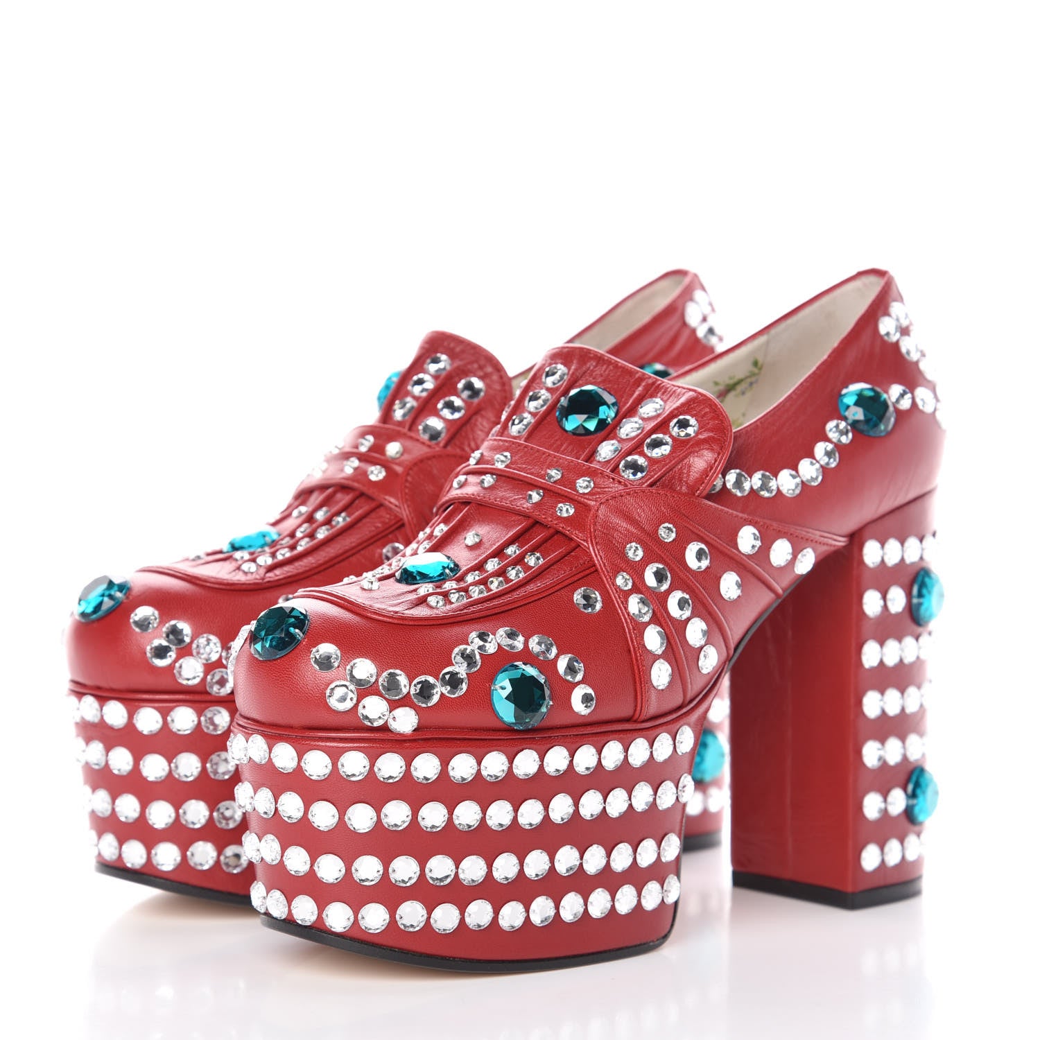 Gucci Malaga Kid Crystal Amilna Platform Loafer 37.5 Hibiscus Red 3 of 9