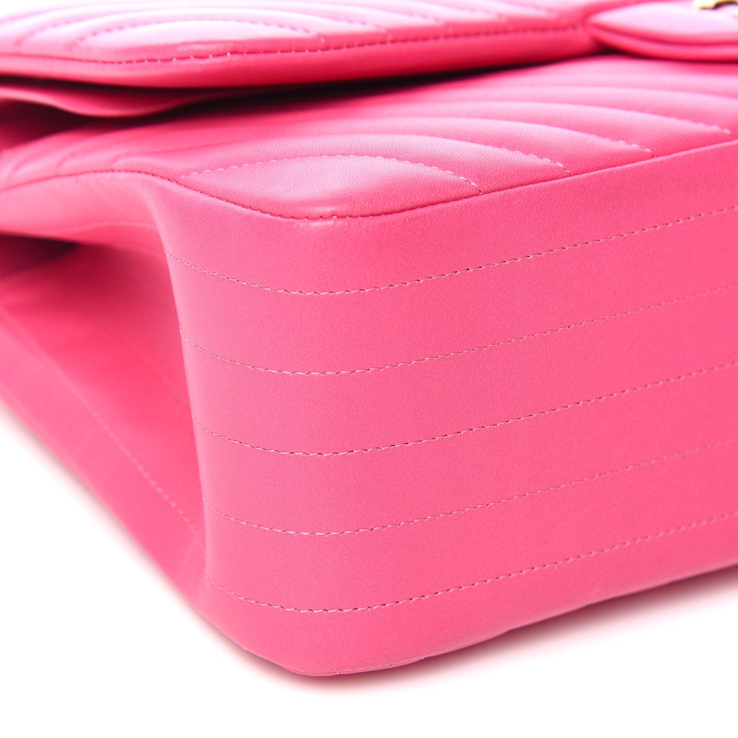 Chanel Lambskin Chevron Quilted Jumbo Double Flap Pink 9 of 14