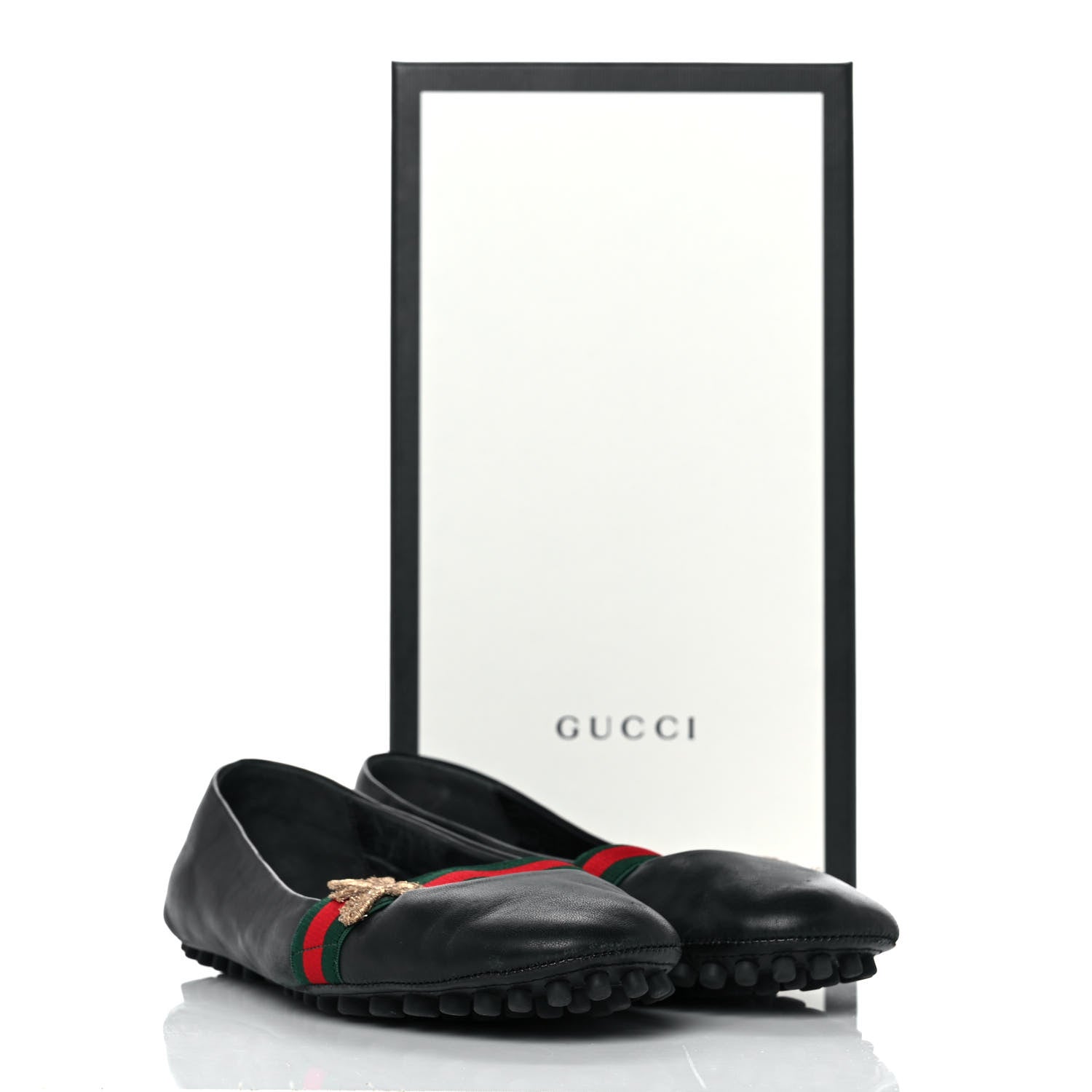 Gucci Calfskin Bayadere Bee Ballerina Flats 39.5 Black 9 of 9