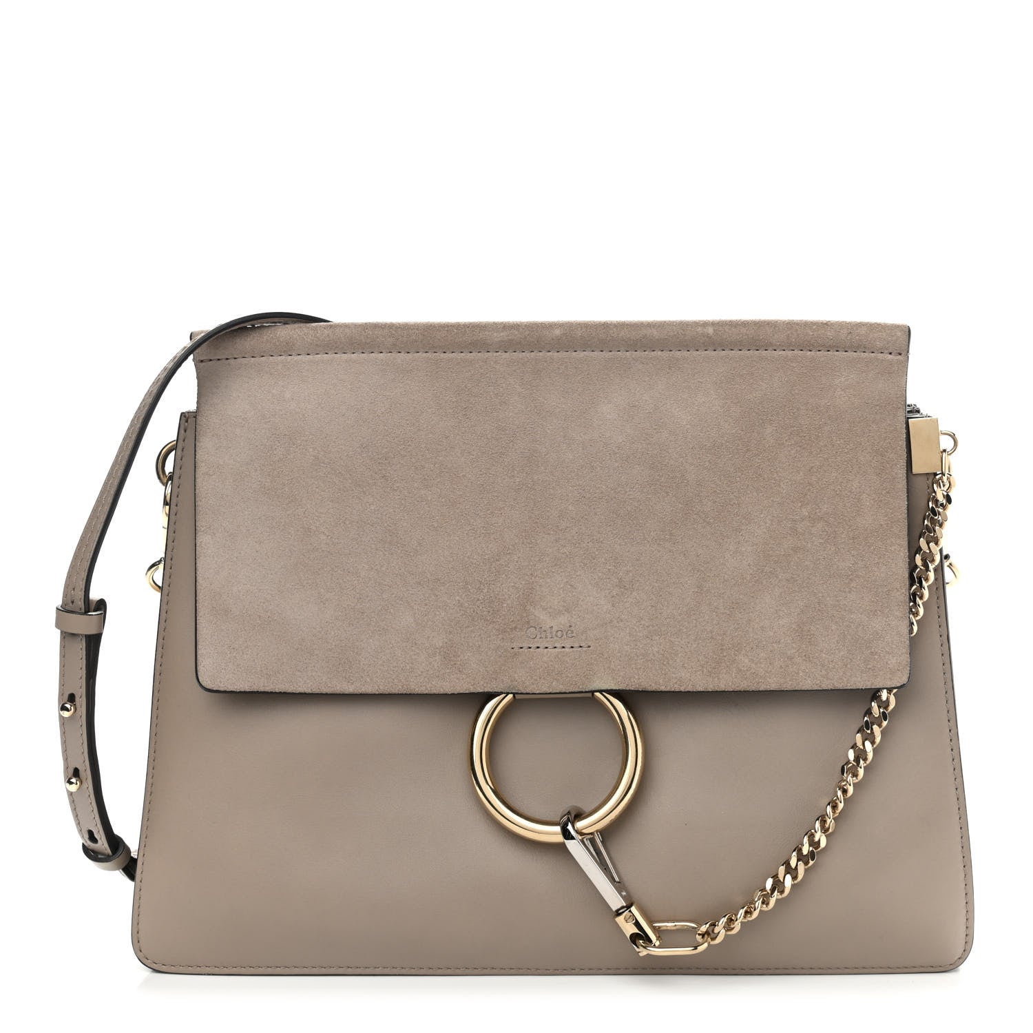 Chloe Calfskin Suede Medium Faye Shoulder Bag Motty Grey 1 of 10