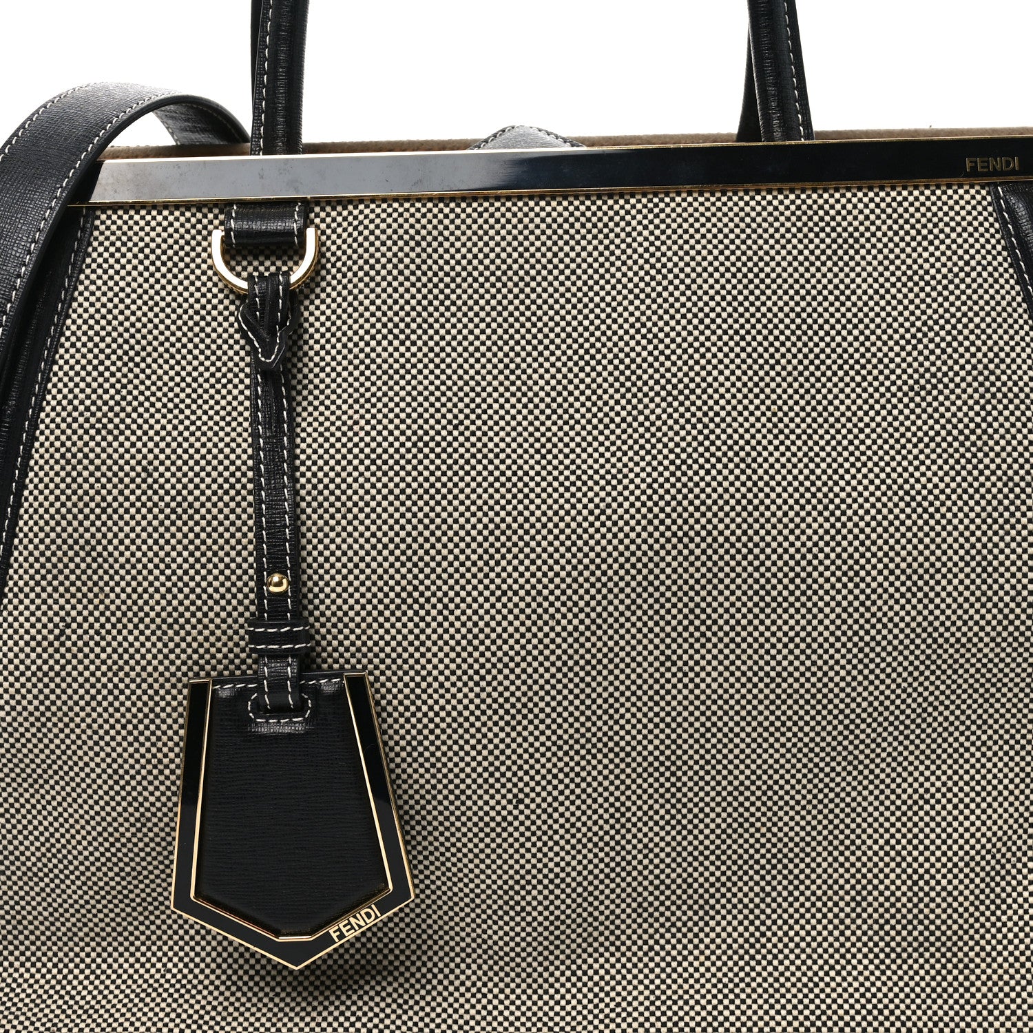 Fendi Canvas Vitello Regular 2Jours Tote White Black 8 of 10