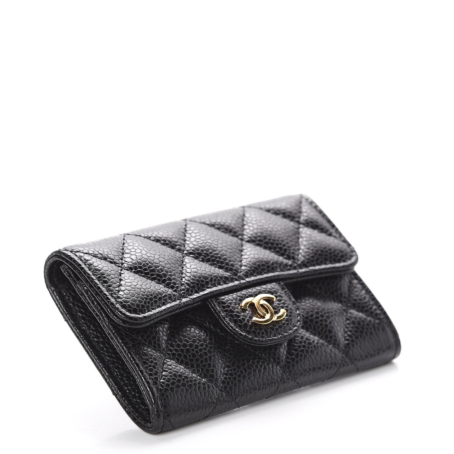 Caviar Quilted Flap Card Holder Black