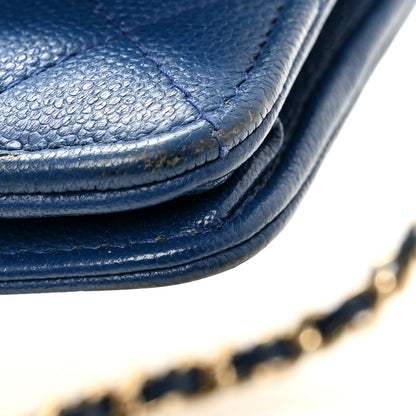 Chanel Caviar Quilted Boy Wallet On Chain WOC Dark Blue 15 of 15