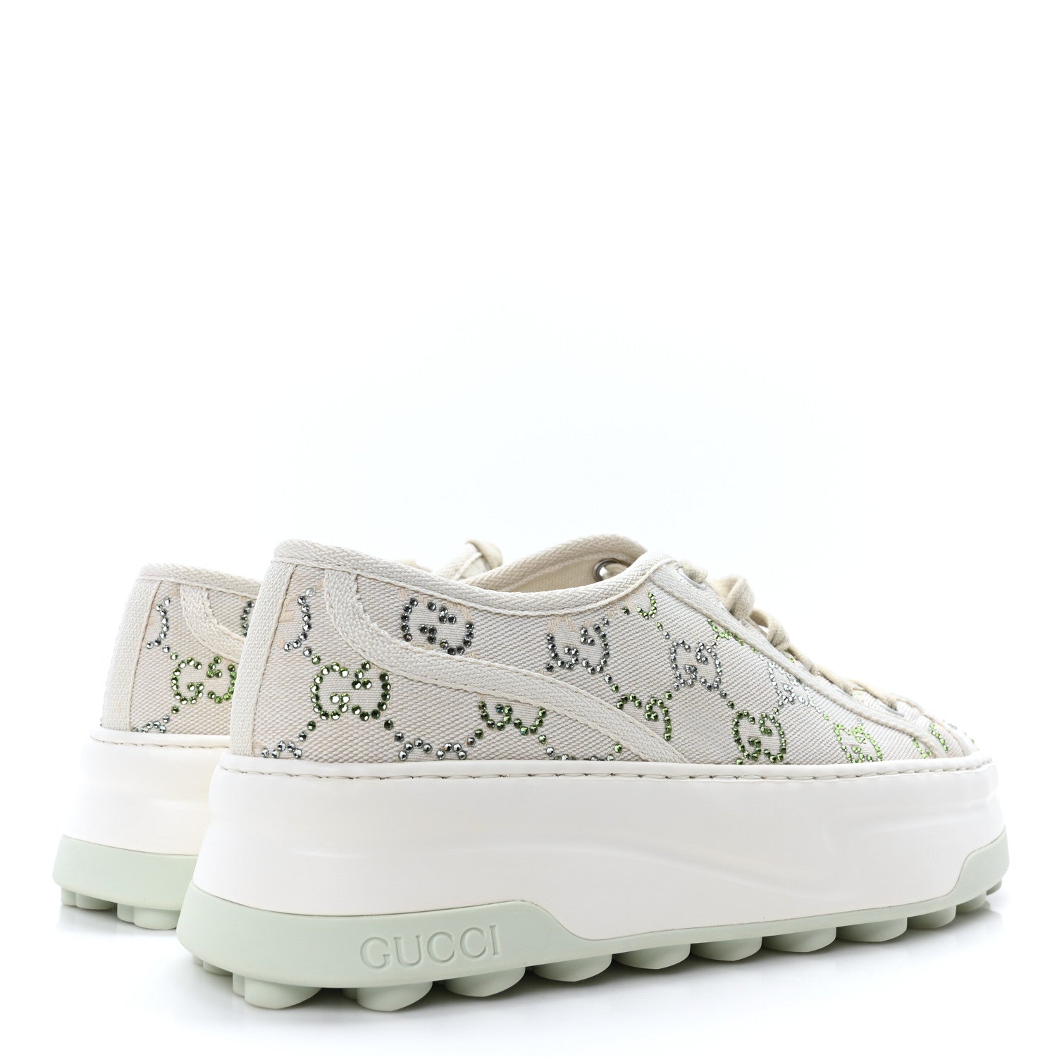 Gucci Canvas Lame Crystal GG Monogram Womens 1977 Tennis Sneakers 38.5 Medium Cream Mystic White 5 of 10