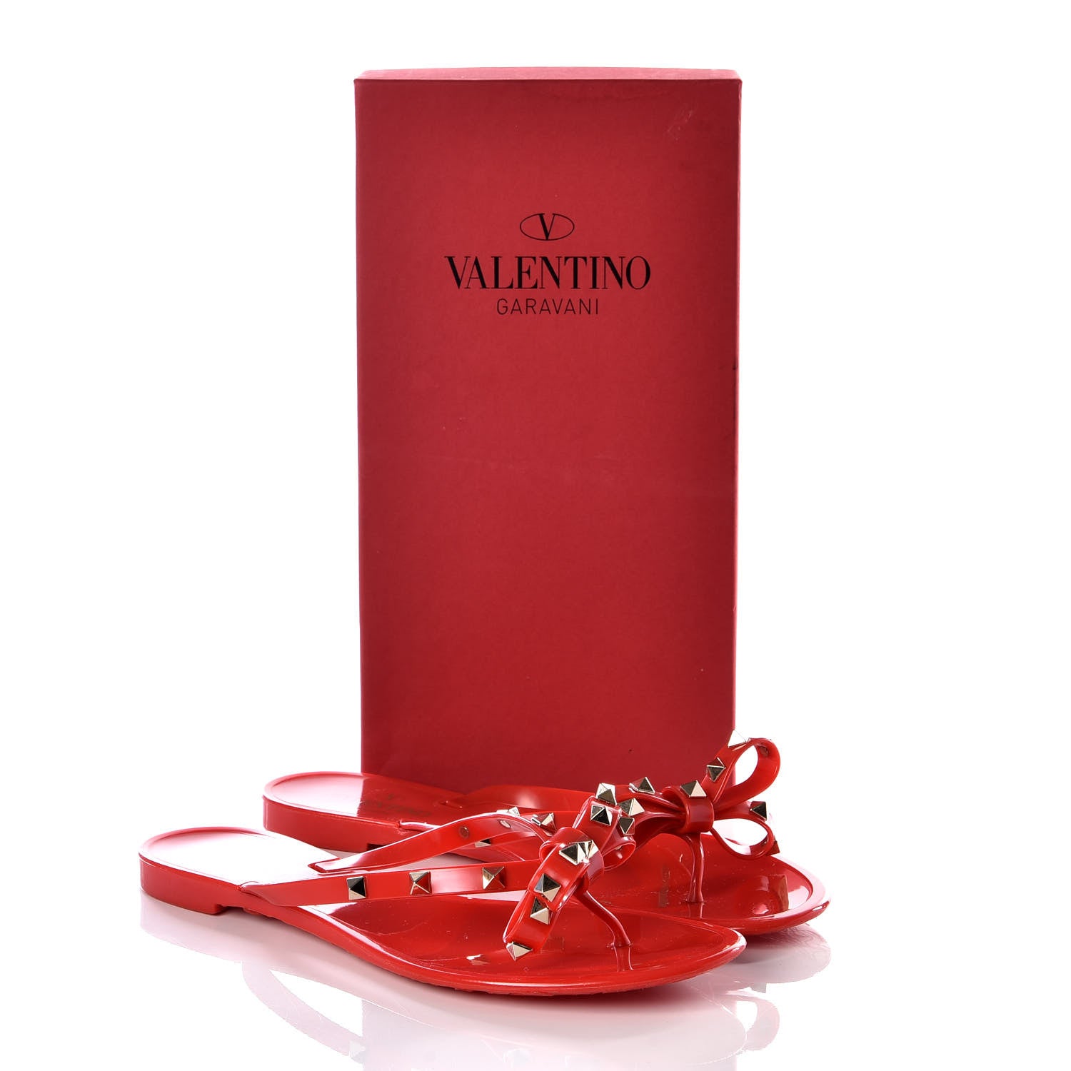Valentino Garavani PVC Jelly Rockstud Bow Thong Sandals 41 Rosso Valentino 10 of 10