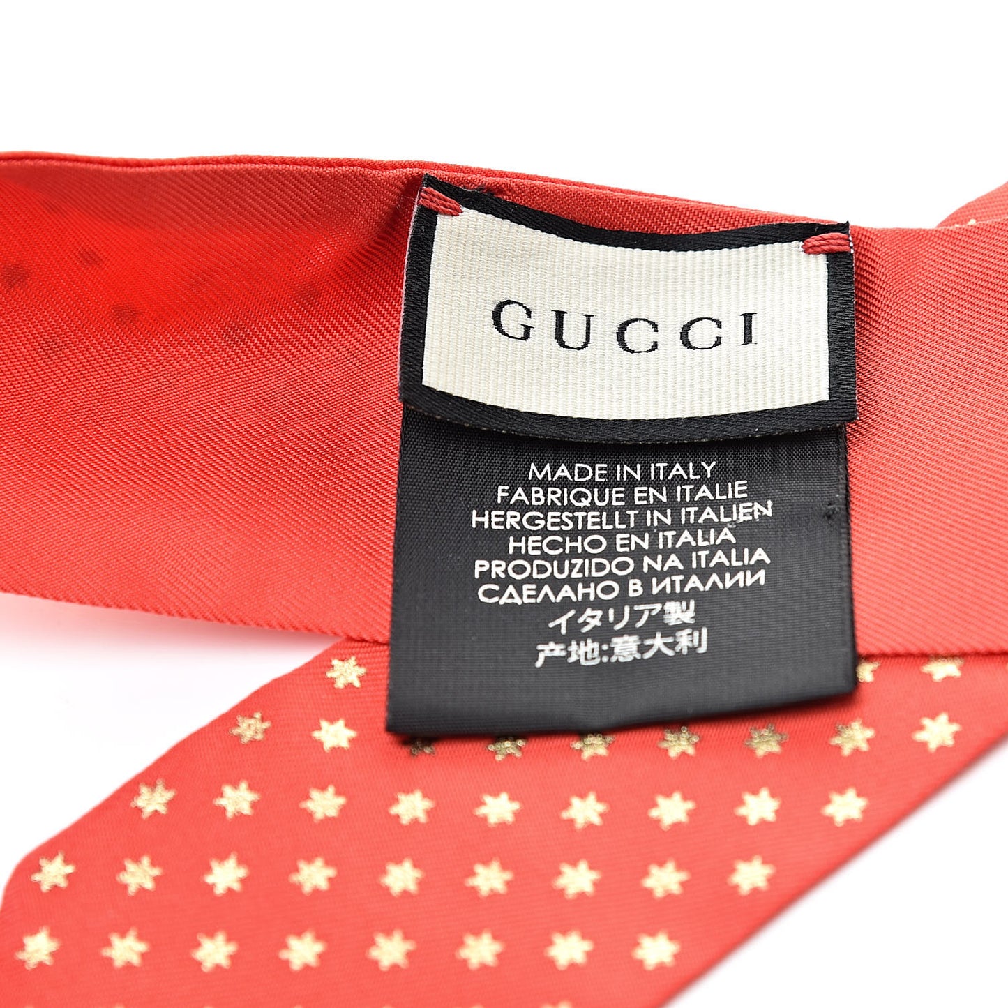 X SEGA Silk Twill GUCCY Stars Print Neck Bow Scarf Flame Red Gold