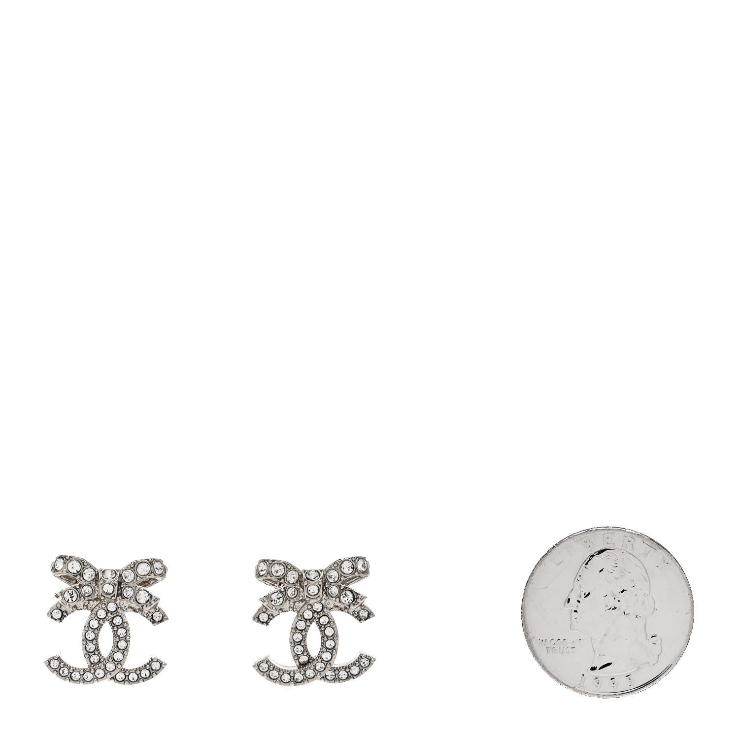 Chanel Crystal CC Bow Dangle Earrings Silver 2 of 5