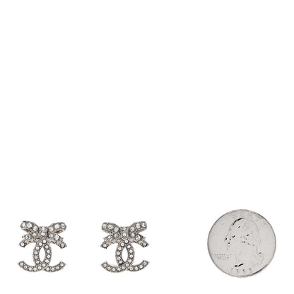 Chanel Crystal CC Bow Dangle Earrings Silver 2 of 5