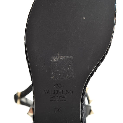 Valentino Garavani Calfskin Rockstud Ankle Strap Torchon Espadrille 25/95mm Wedge Sandals 36 Black 9 of 10