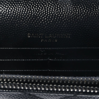 Saint Laurent Grain De Poudre Matelasse Chevron Monogram Monochrome Envelope Chain Wallet Black 6 of 9