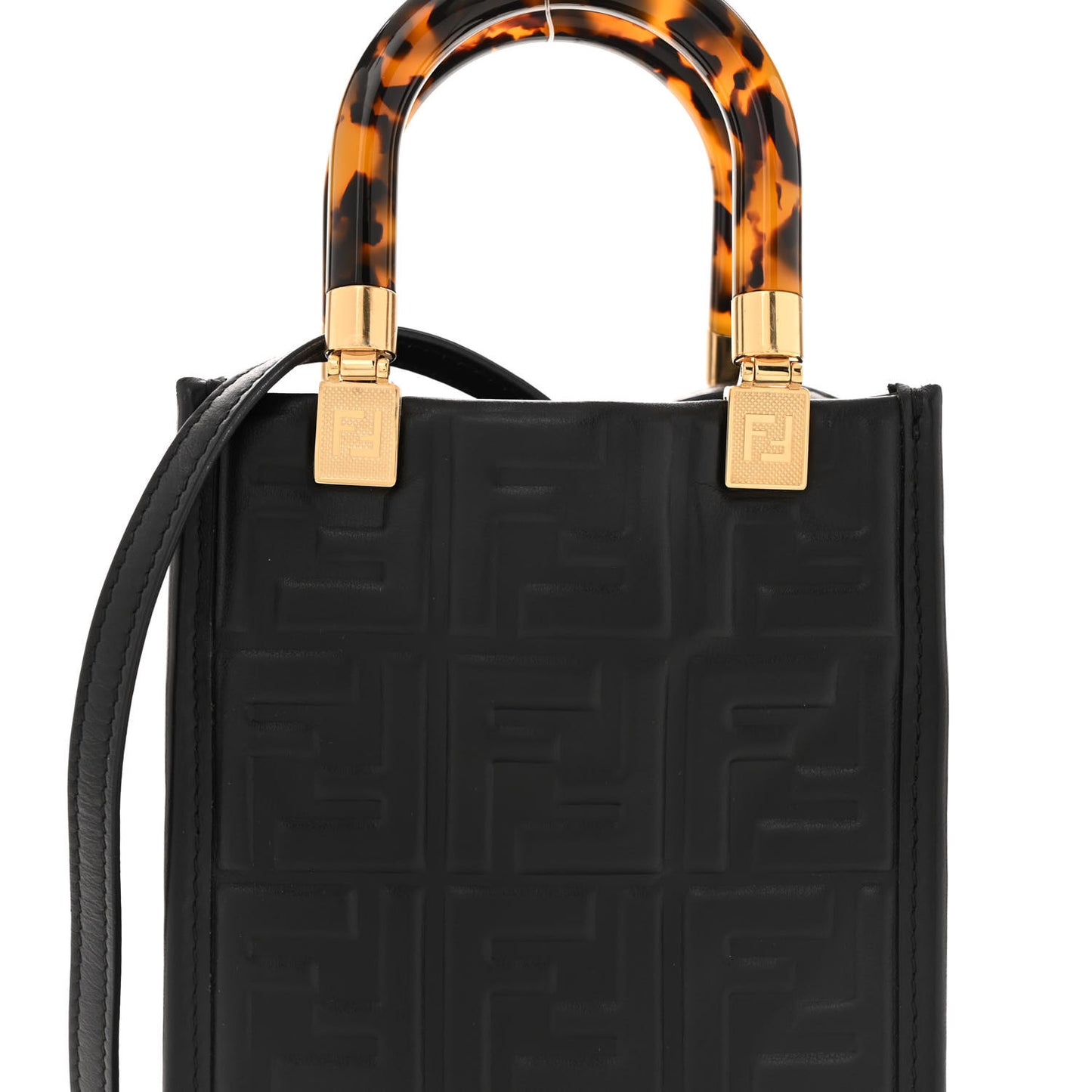 Vitello Plexiglass FF Embossed Mini Fendi Sunshine Shopper Tote Black