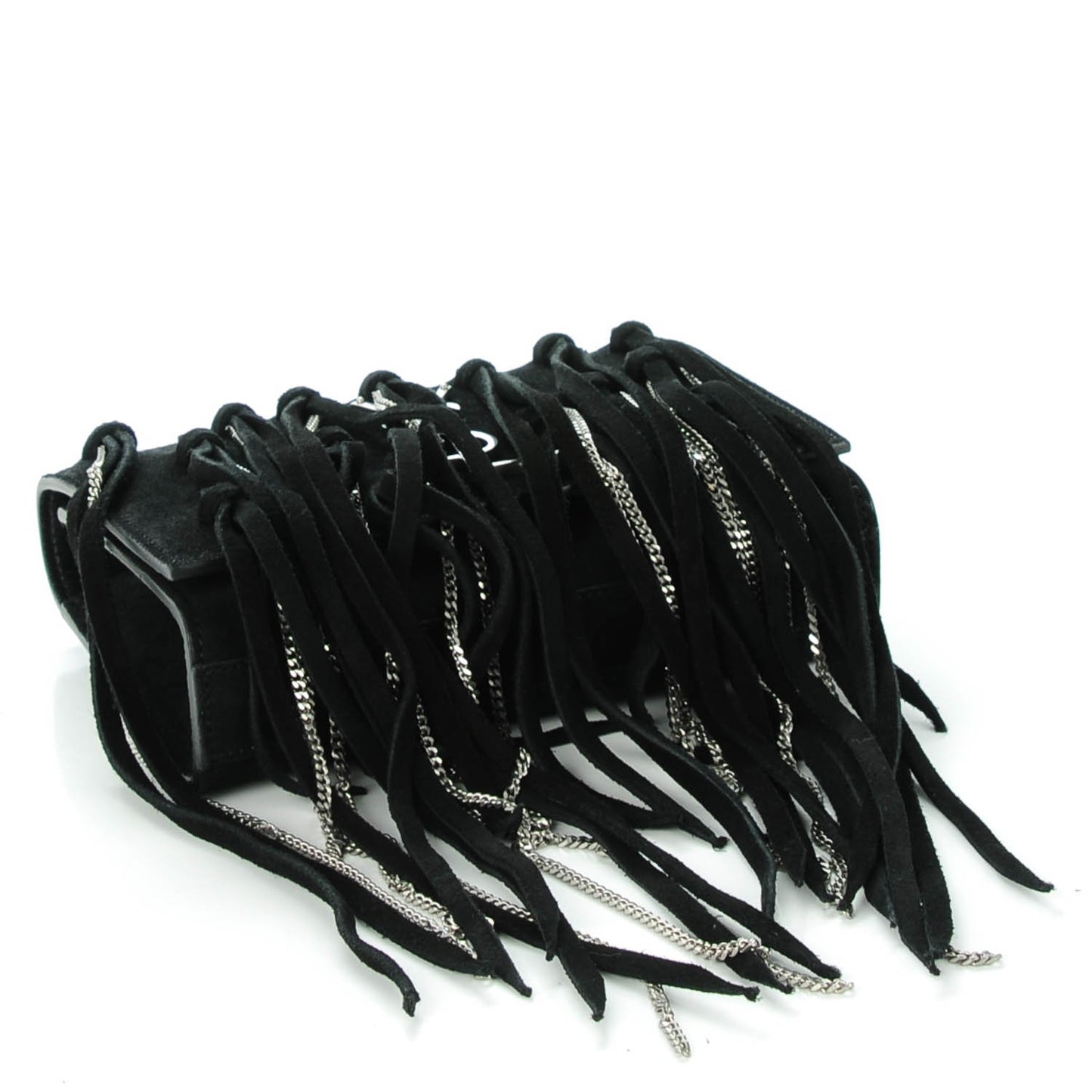 Suede Fringe Chain Small Monogram Satchel Black