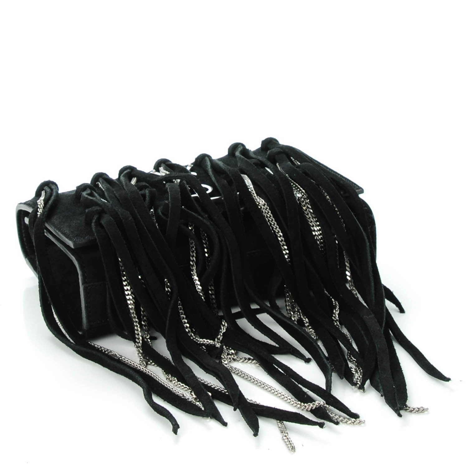 Saint Laurent Suede Fringe Chain Small Monogram Satchel Black 4 of 7