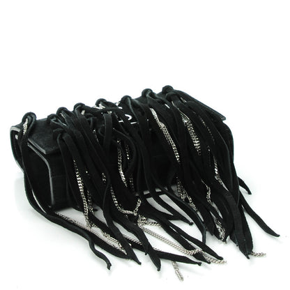 Saint Laurent Suede Fringe Chain Small Monogram Satchel Black 4 of 7