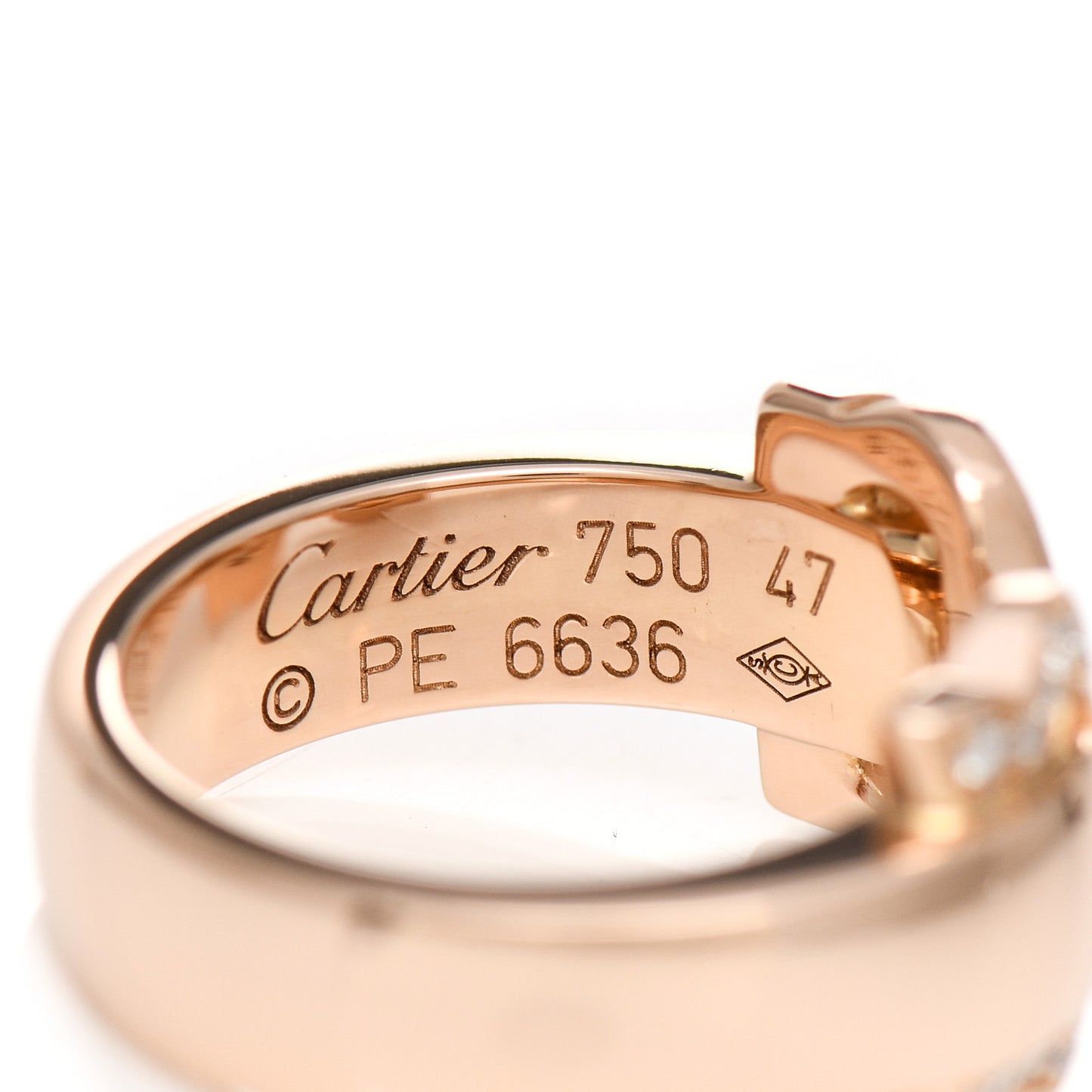 18K Pink Gold Diamond C De Cartier Ring 47 4.25