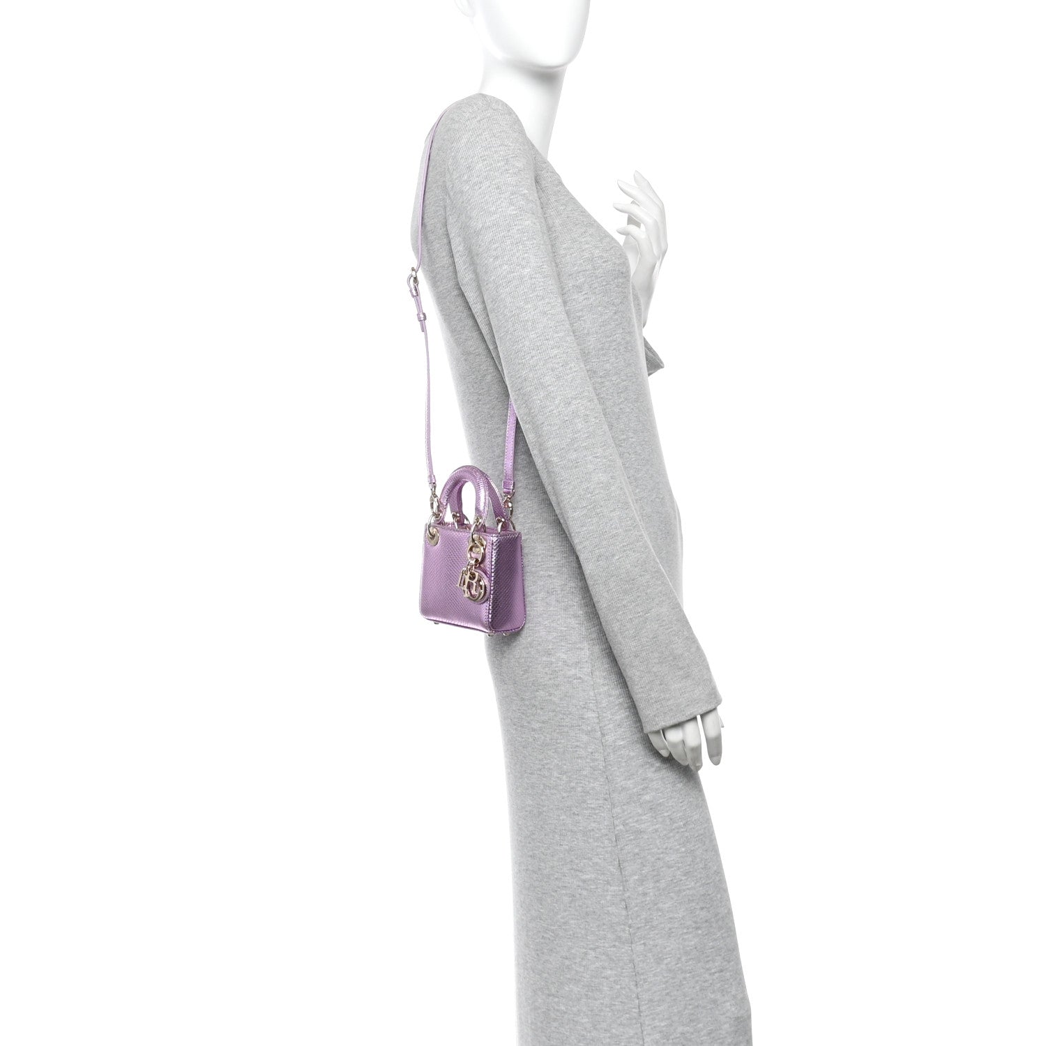 Christian Dior Metallic Karung Micro Lady Dior Light Purple 2 of 9