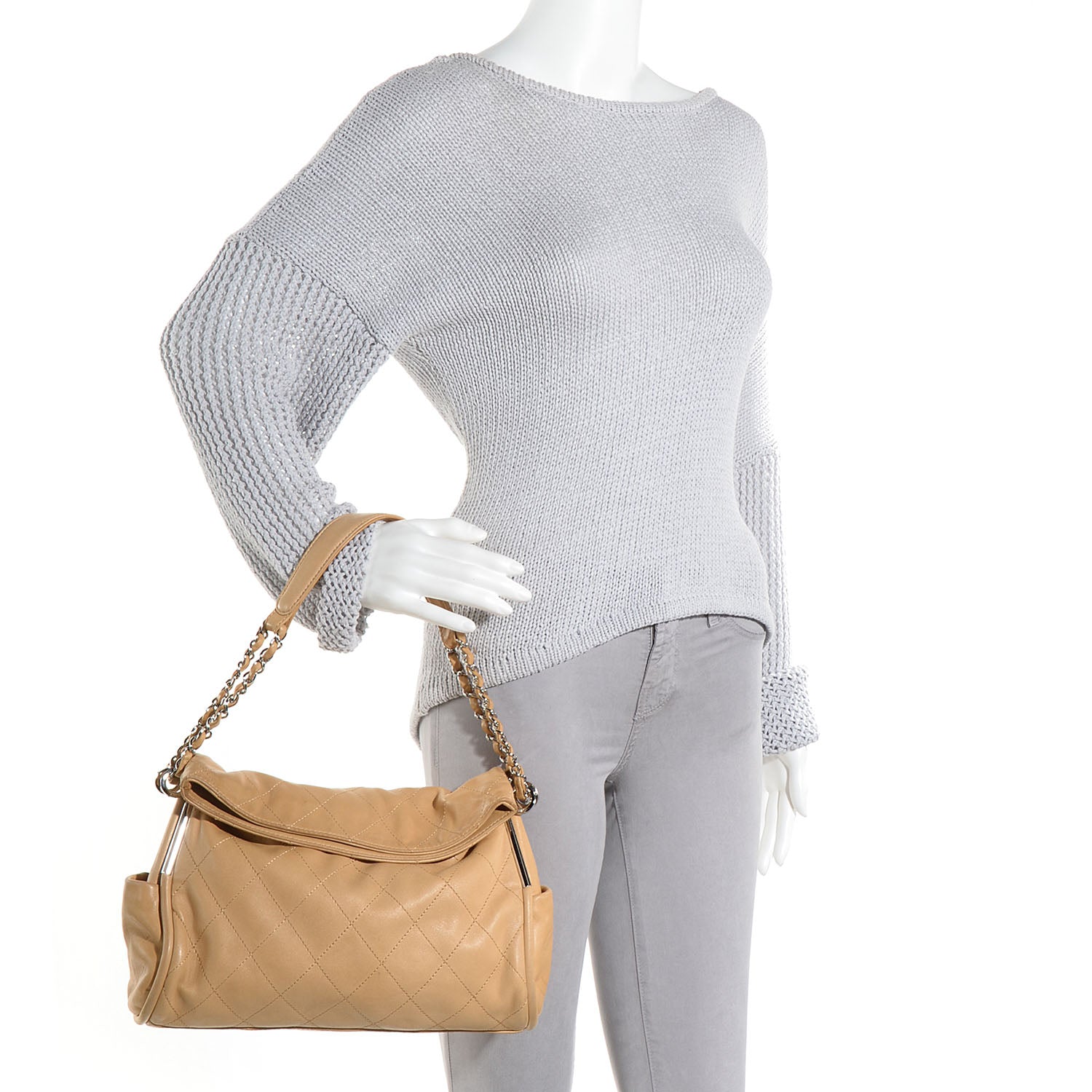 Chanel Lambskin Stitched Medium Ultimate Soft Tote Beige 2 of 7