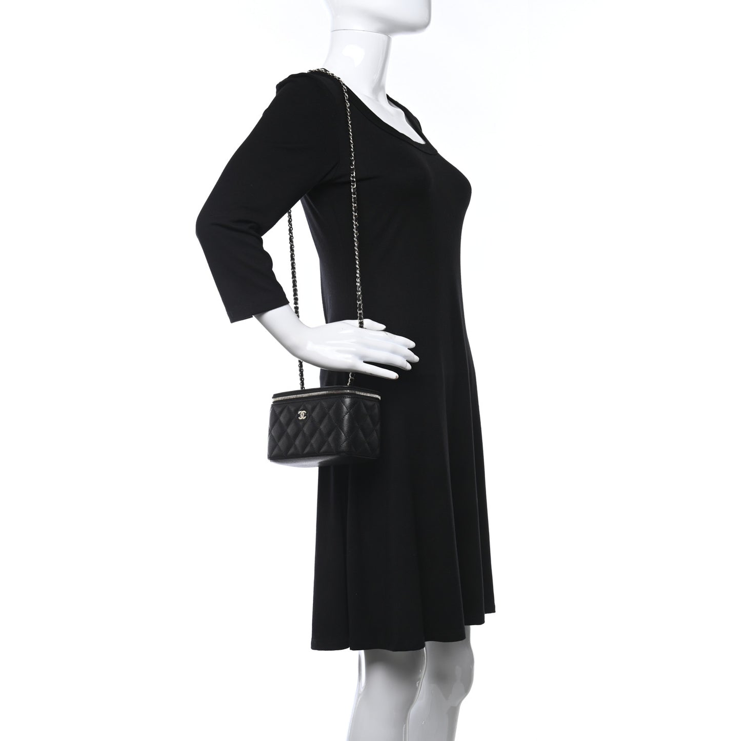 Caviar Quilted Small Vanity Case With Chain Black