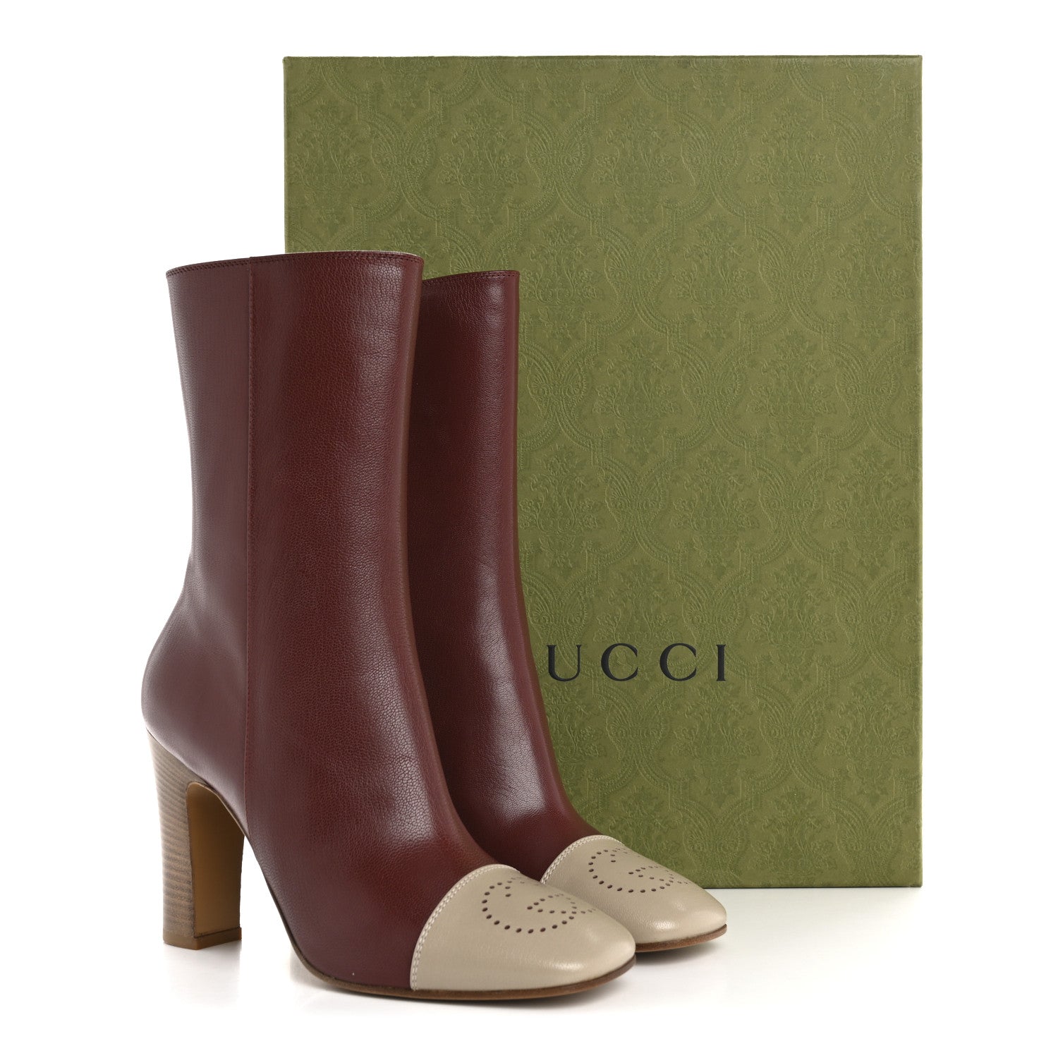 Gucci Goatskin Hills Logo Boots 40 Oatmeal Garnet 10 of 10