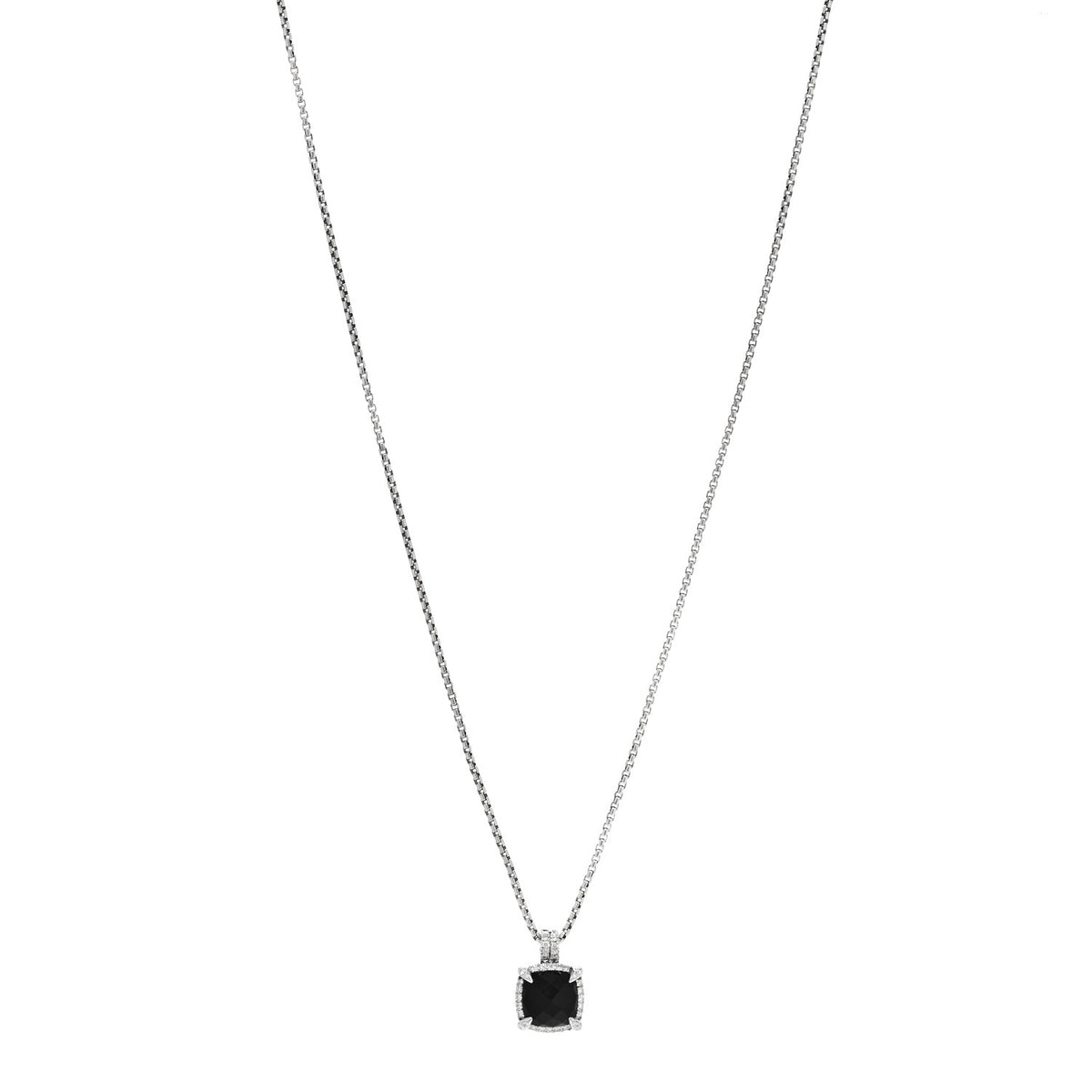 David Yurman Sterling Silver Diamond Black Onyx 9mm Chatelaine Pave Bezel Pendant Necklace 1 of 6