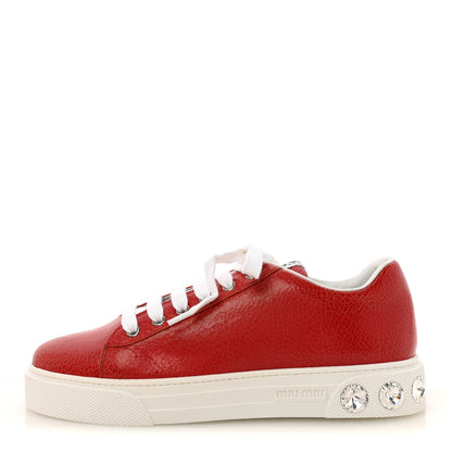 Miu Miu Crackled Goatskin Crystal Sneakers 39 Rosso 1 of 10