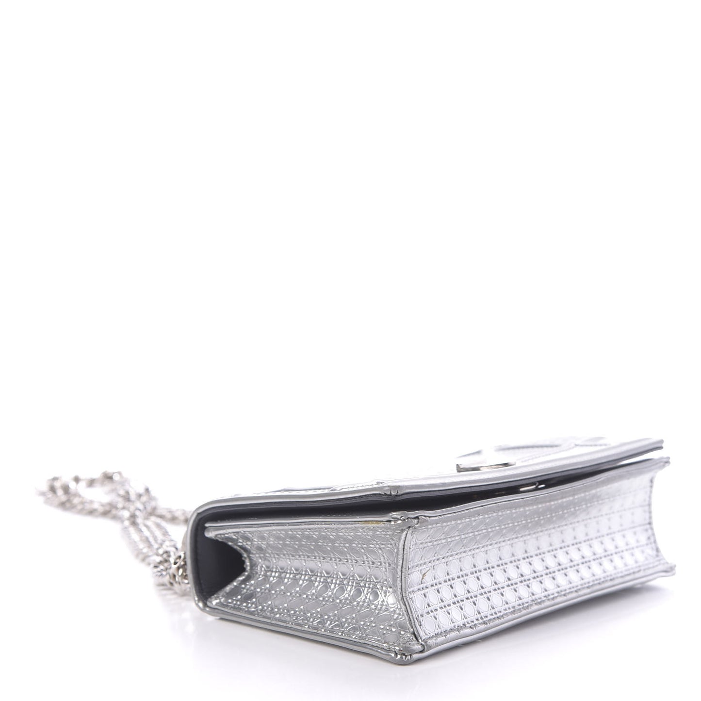 Metallic Patent Micro-Cannage Mini Diorama Flap Bag Silver