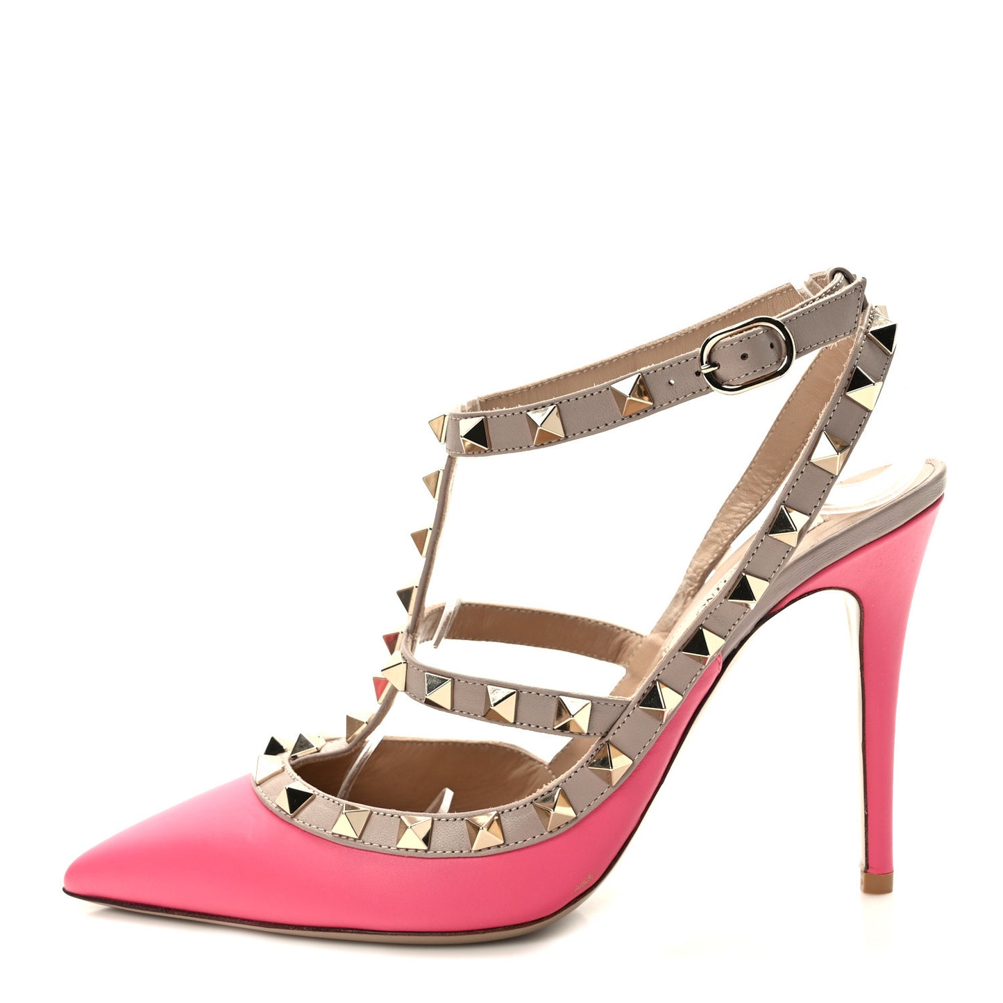 Calfskin Nappa Rockstud Ankle Strap 100mm Pumps 37 Shadow Pink Poudre