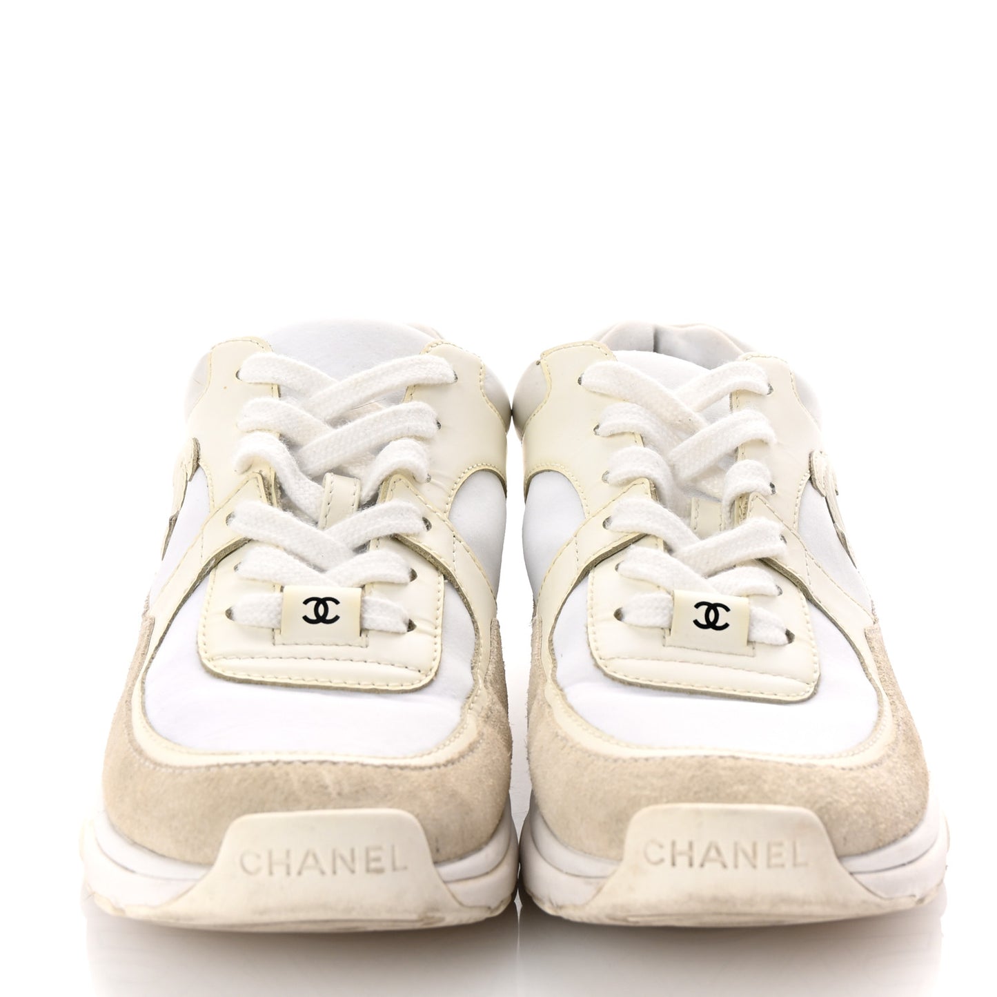 Suede Calfskin Fabric CC Sneakers 35 White