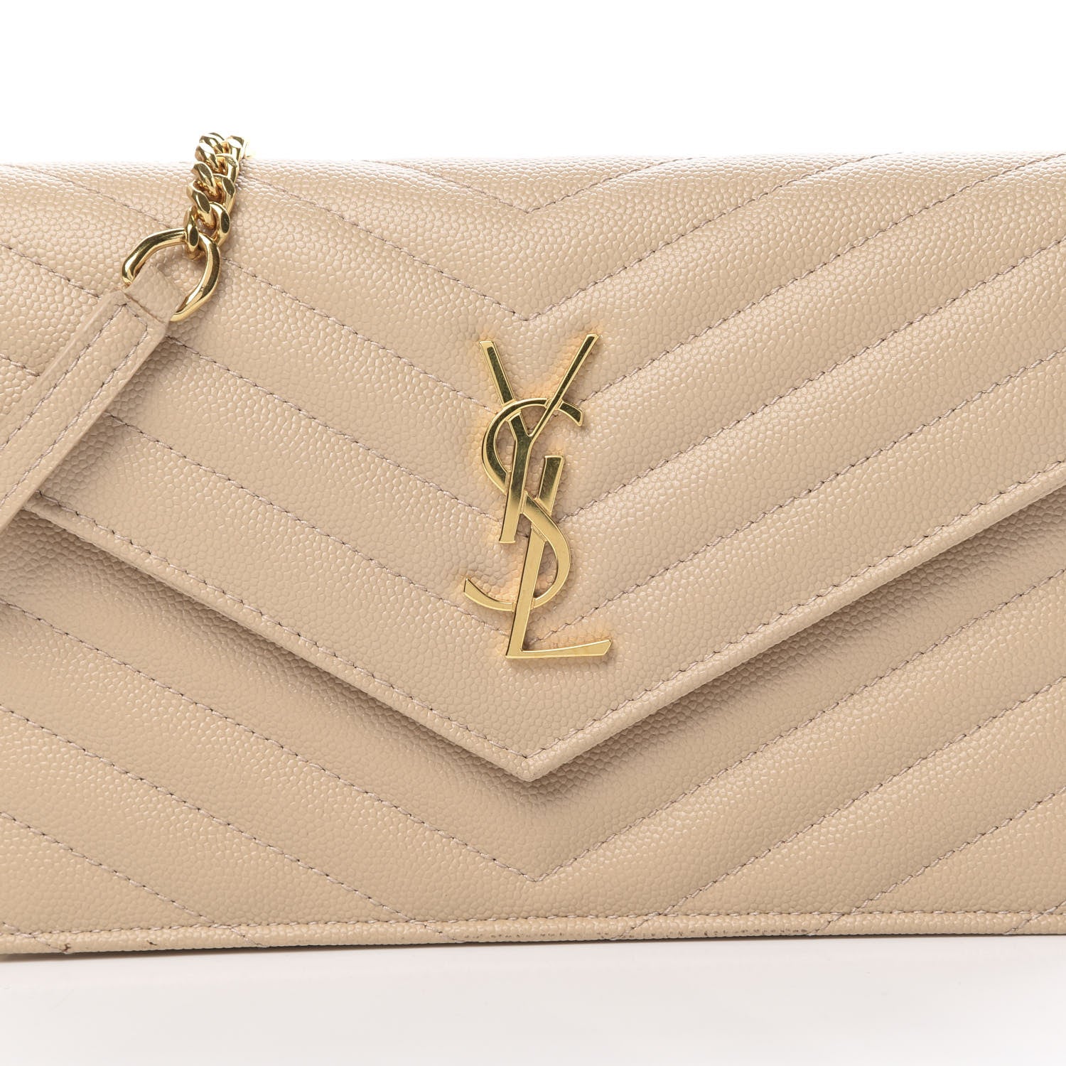 Saint Laurent Grain De Poudre Matelasse Chevron Monogram Envelope Chain Wallet Nude Powder 8 of 12