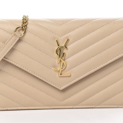 Saint Laurent Grain De Poudre Matelasse Chevron Monogram Envelope Chain Wallet Nude Powder 8 of 12