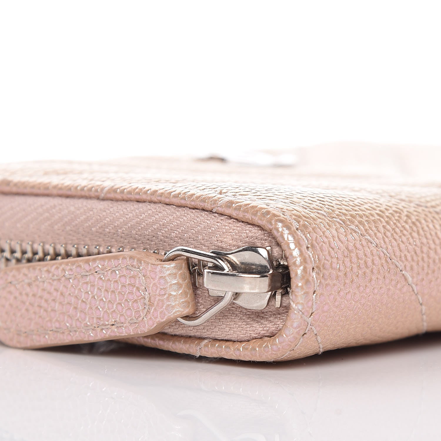 Chanel Metallic Caviar Chevron Quilted Zip Around Coin Purse Light Gold 8 of 10