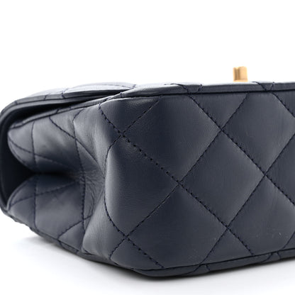 Chanel Lambskin Metal Quilted Twist Top Handle Flap With Chain Blue 9 of 11