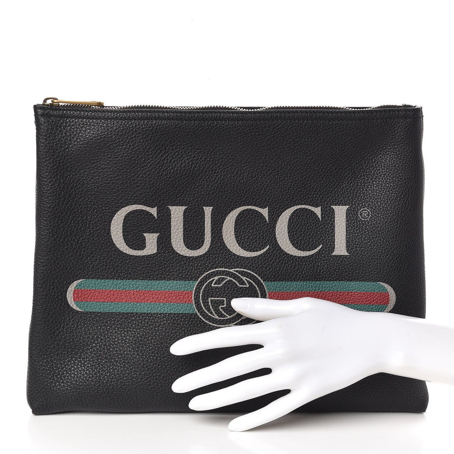 Pebbled Calfskin Medium Logo Portfolio Clutch Black