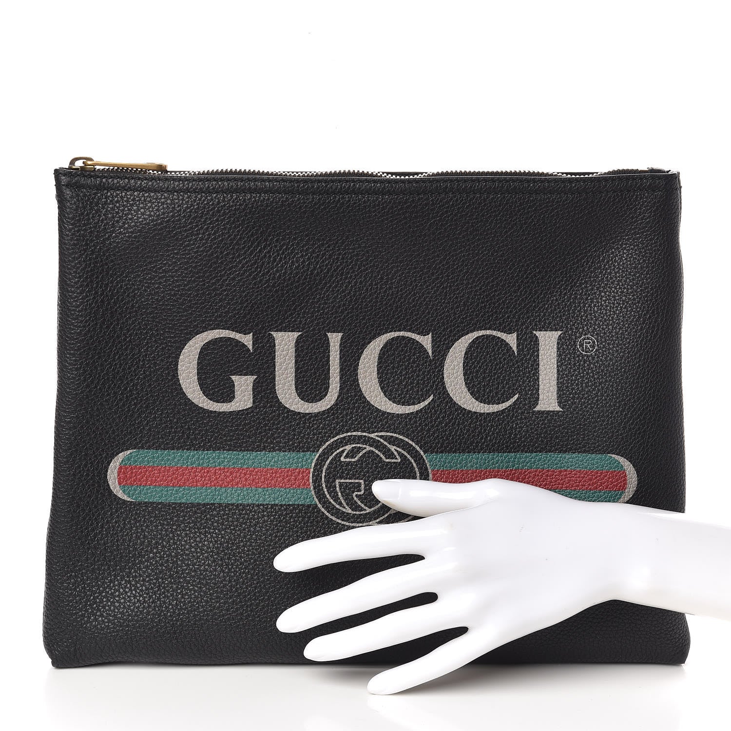 Gucci Pebbled Calfskin Medium Logo Portfolio Clutch Black 2 of 8