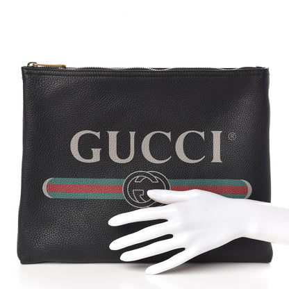 Gucci Pebbled Calfskin Medium Logo Portfolio Clutch Black 2 of 8