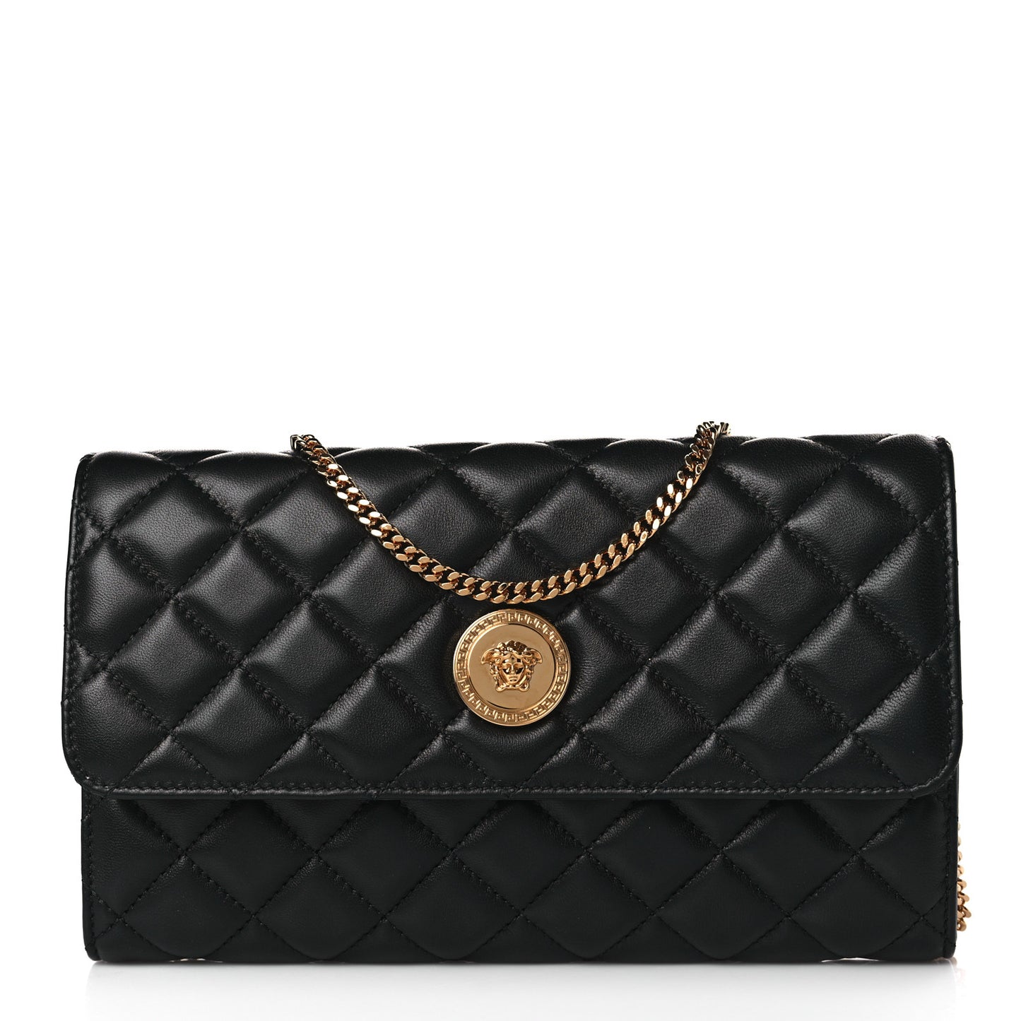 Lambskin Quilted Medusa Wallet On Chain Crossbody Black