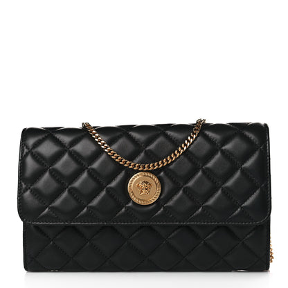 Versace Lambskin Quilted Medusa Wallet On Chain Crossbody Black 1 of 8