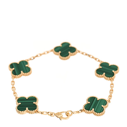 Van Cleef & Arpels 18K Yellow Gold Malachite 5 Motifs Vintage Alhambra Bracelet 2 of 5