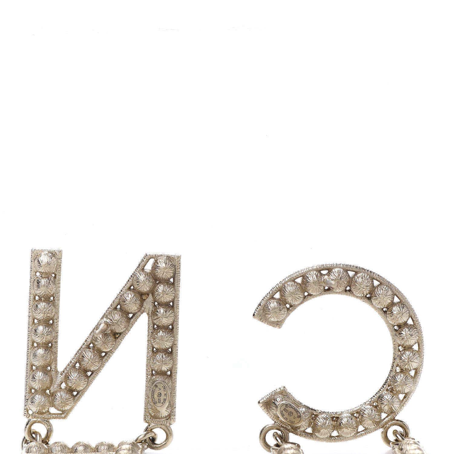 Chanel Crystal Cha-Nel Logo Drop Earrings Gold 4 of 5