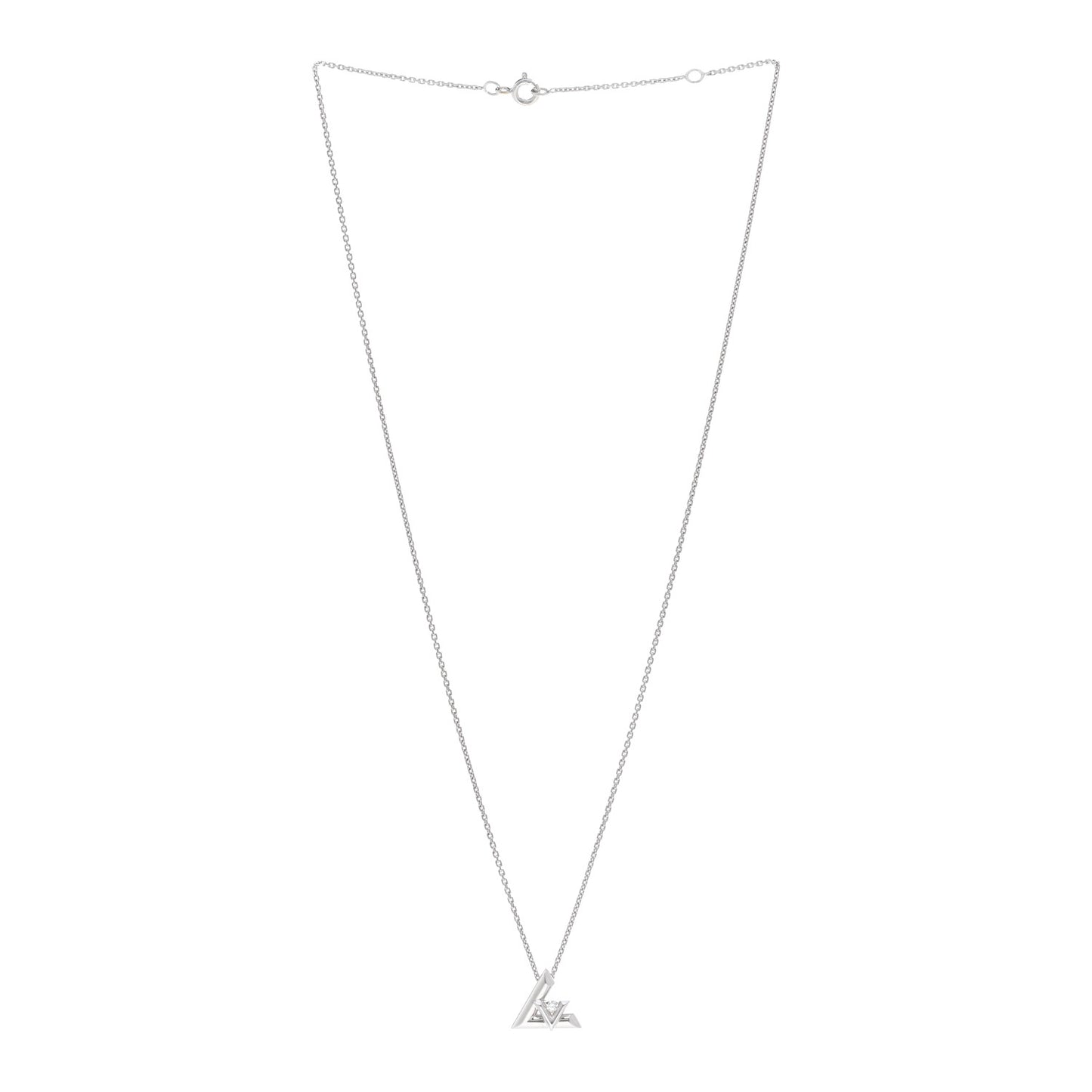 18K White Gold Diamond Small LV Volt One Pendant Necklace