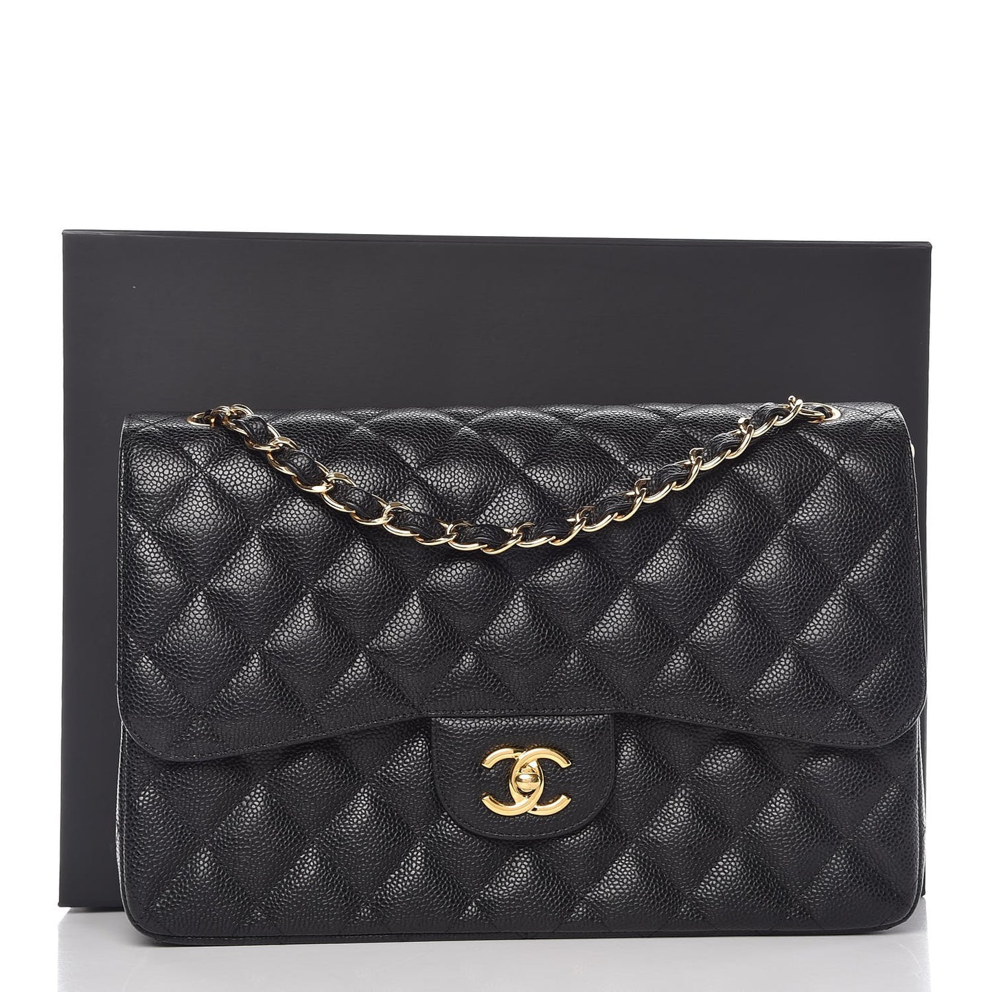Caviar Quilted Jumbo Double Flap Black