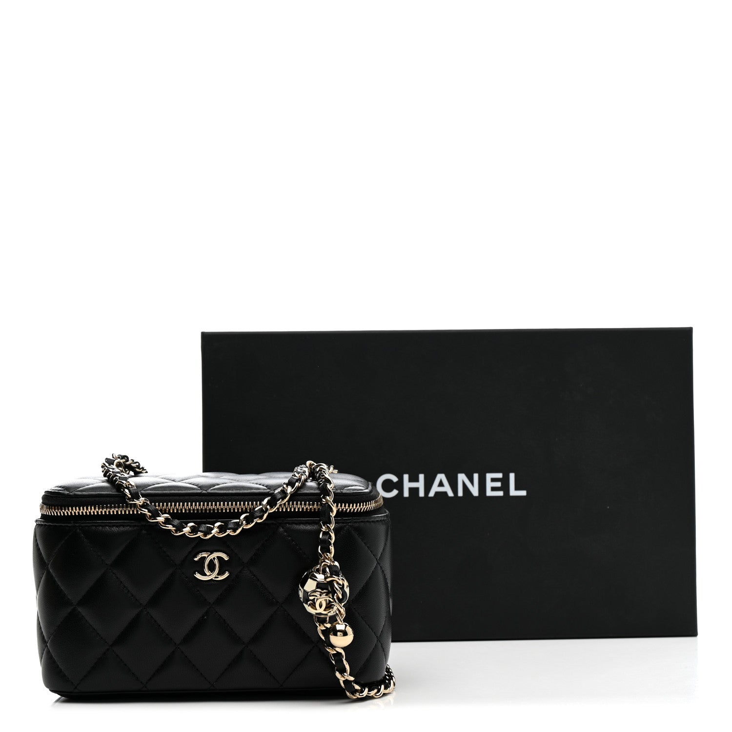 Chanel Lambskin Quilted Enamel CC Pearl Crush Small Vanity Case With Chain Black 13 of 13