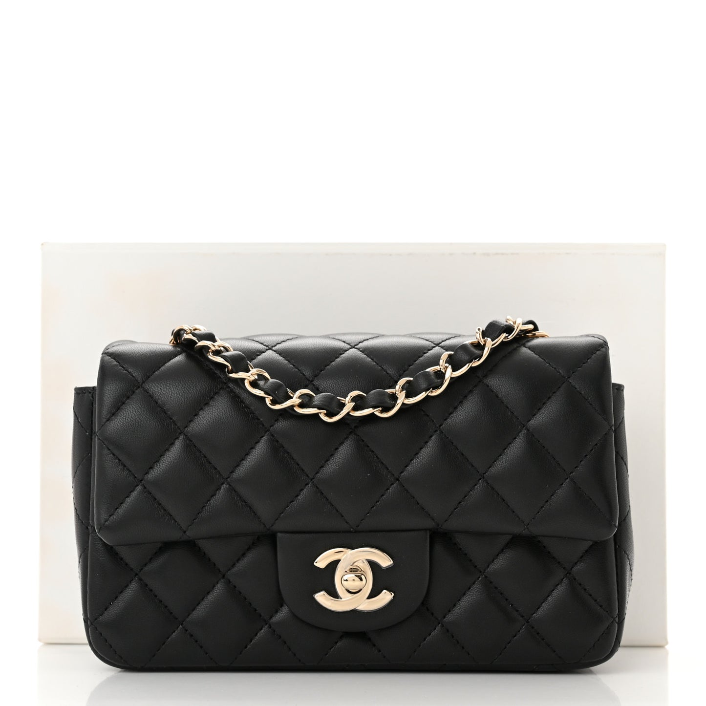 Lambskin Quilted Mini Rectangular Flap Black
