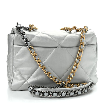 Chanel Metallic Goatskin Quilted Large Chanel 19 Flap Silver 3 of 11