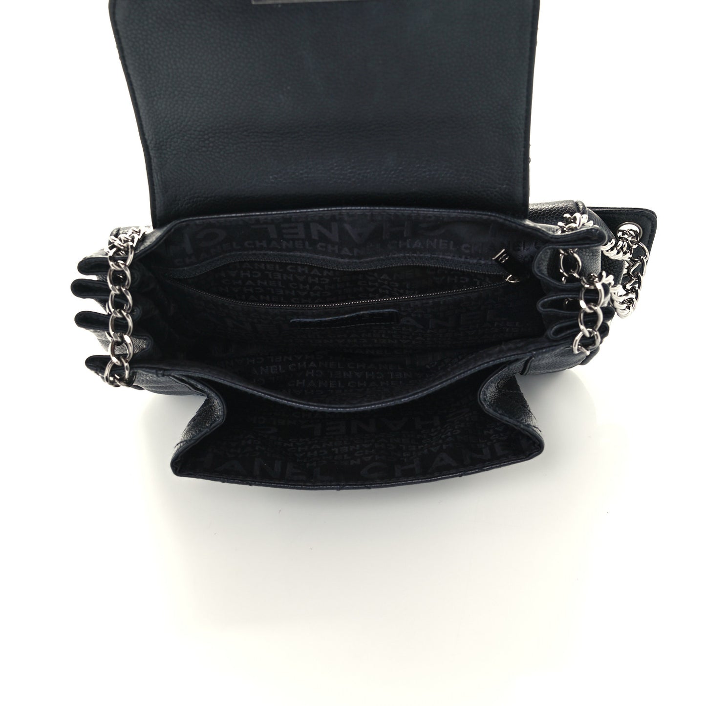 Caviar Quilted Accordion Flap Black