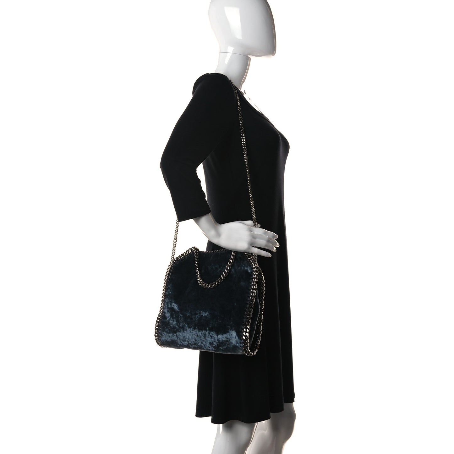 Crushed Velvet Mini Falabella Fold Over Tote Blue