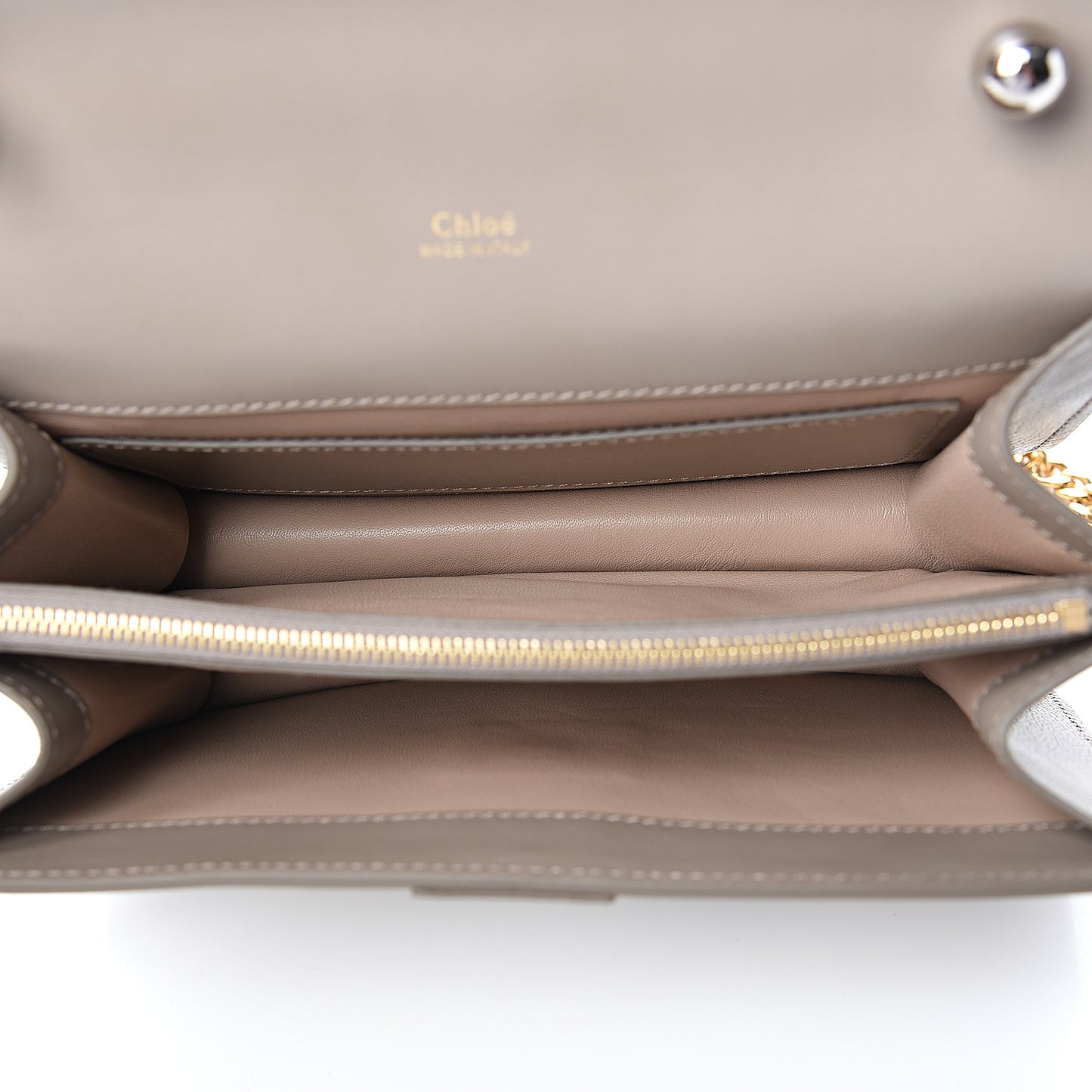 Shiny Goatskin Calfskin Aby Chain Shoulder Bag Motty Grey