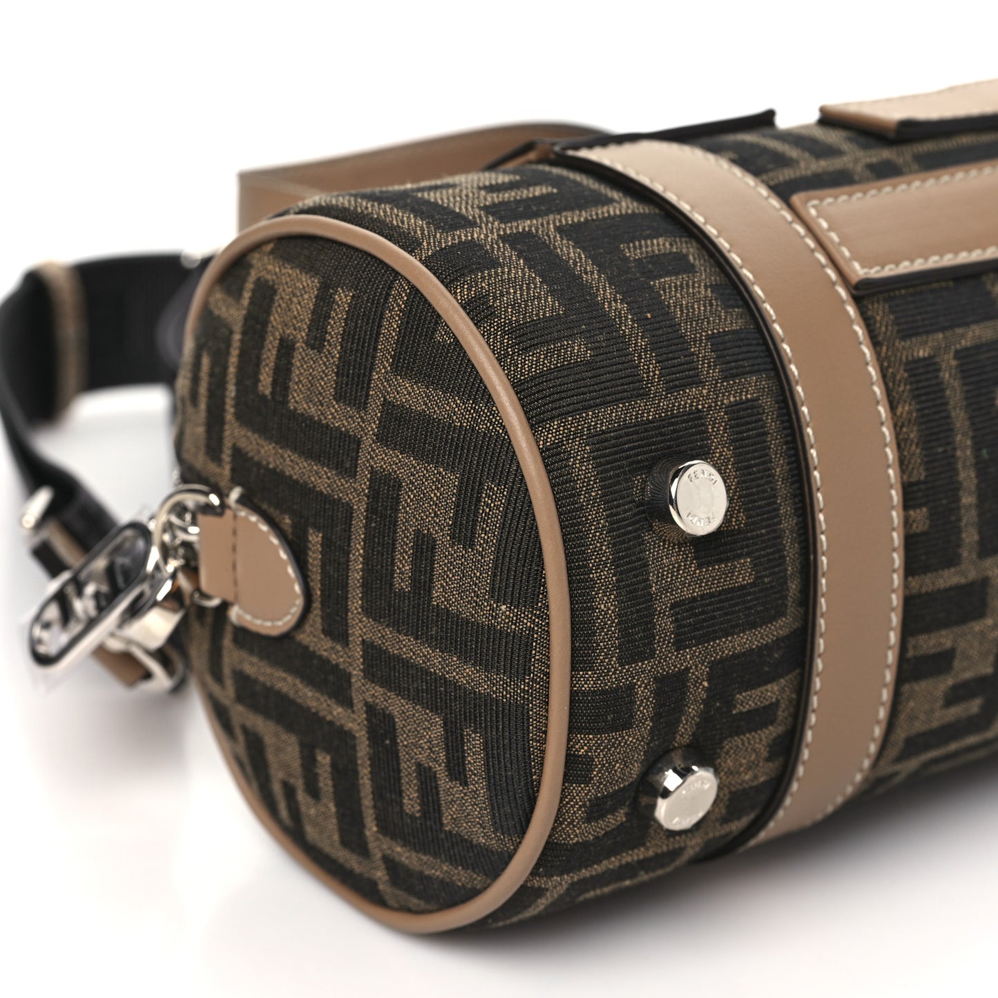 Recycled Fabric Jacquard Vitello Grace FF 1974 Mini O'Lock Bowling Bag Tobacco Moro Sand