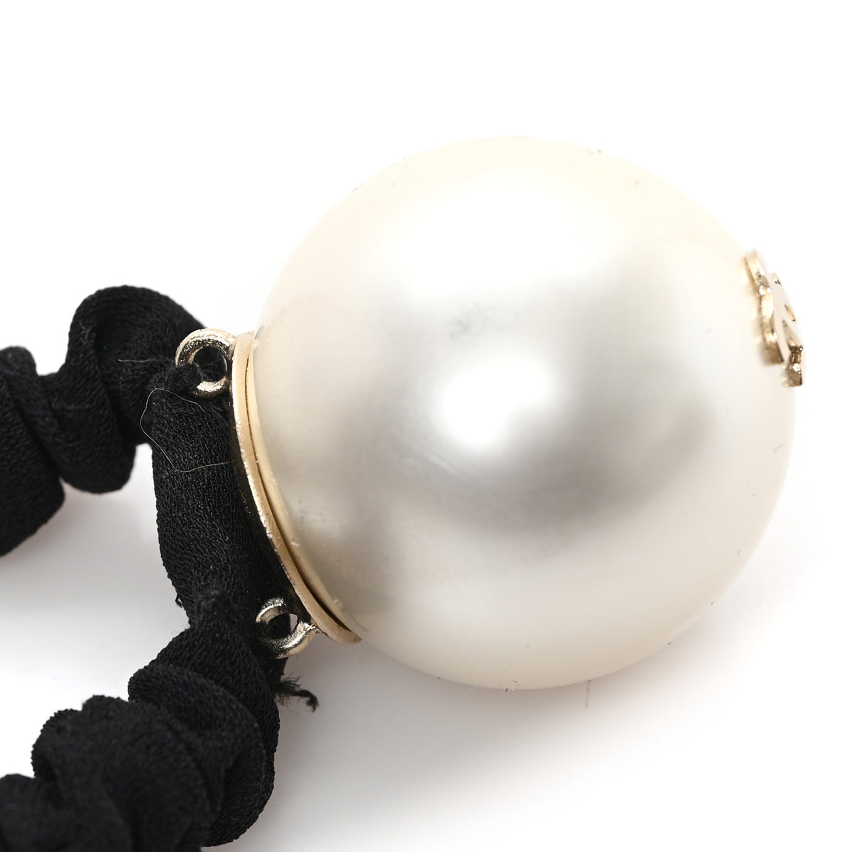 Chanel Pearl CC Hair Tie Black Gold Pearly White 4 of 6